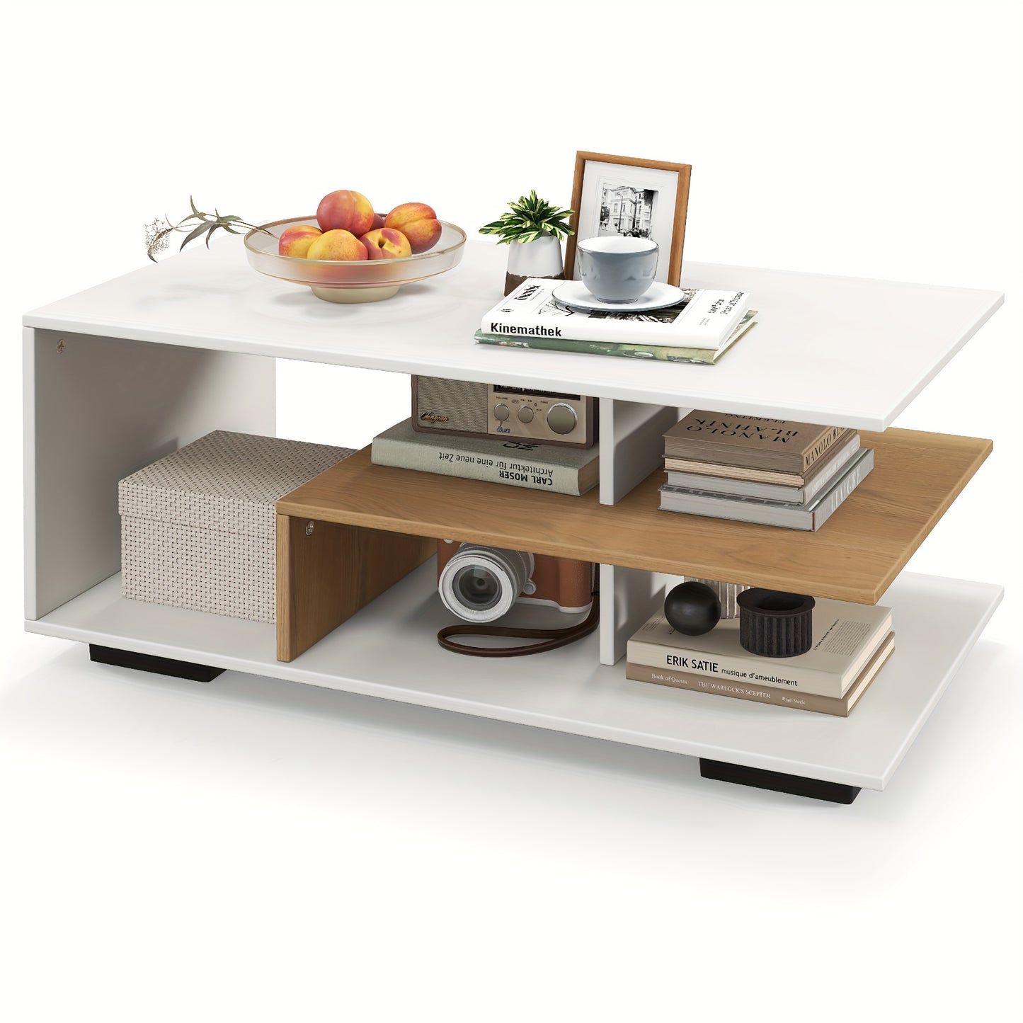 Geometric Coffee Table with Storage Shelves