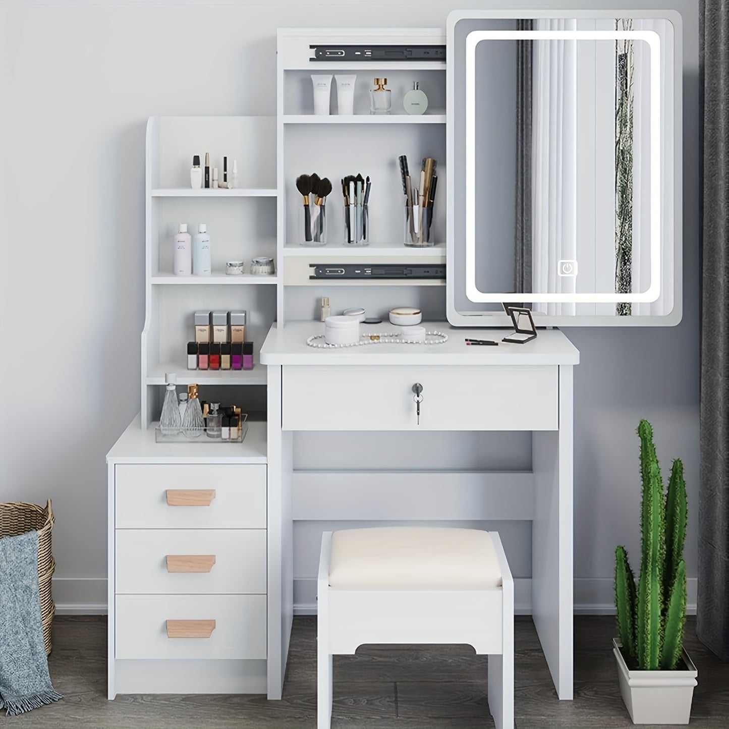 Modern LED Lighted Dressing Table with Mirror