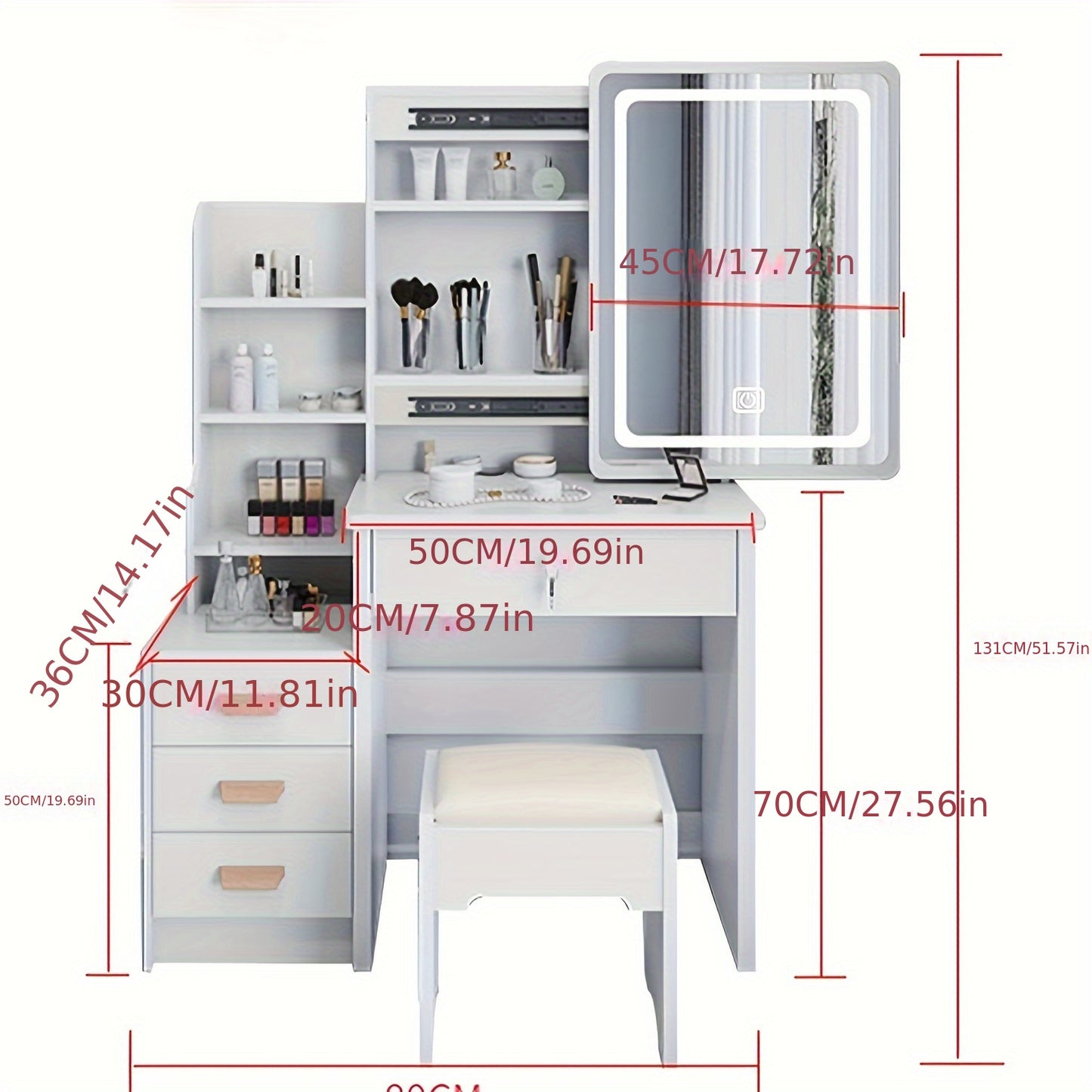 Modern LED Lighted Dressing Table with Mirror