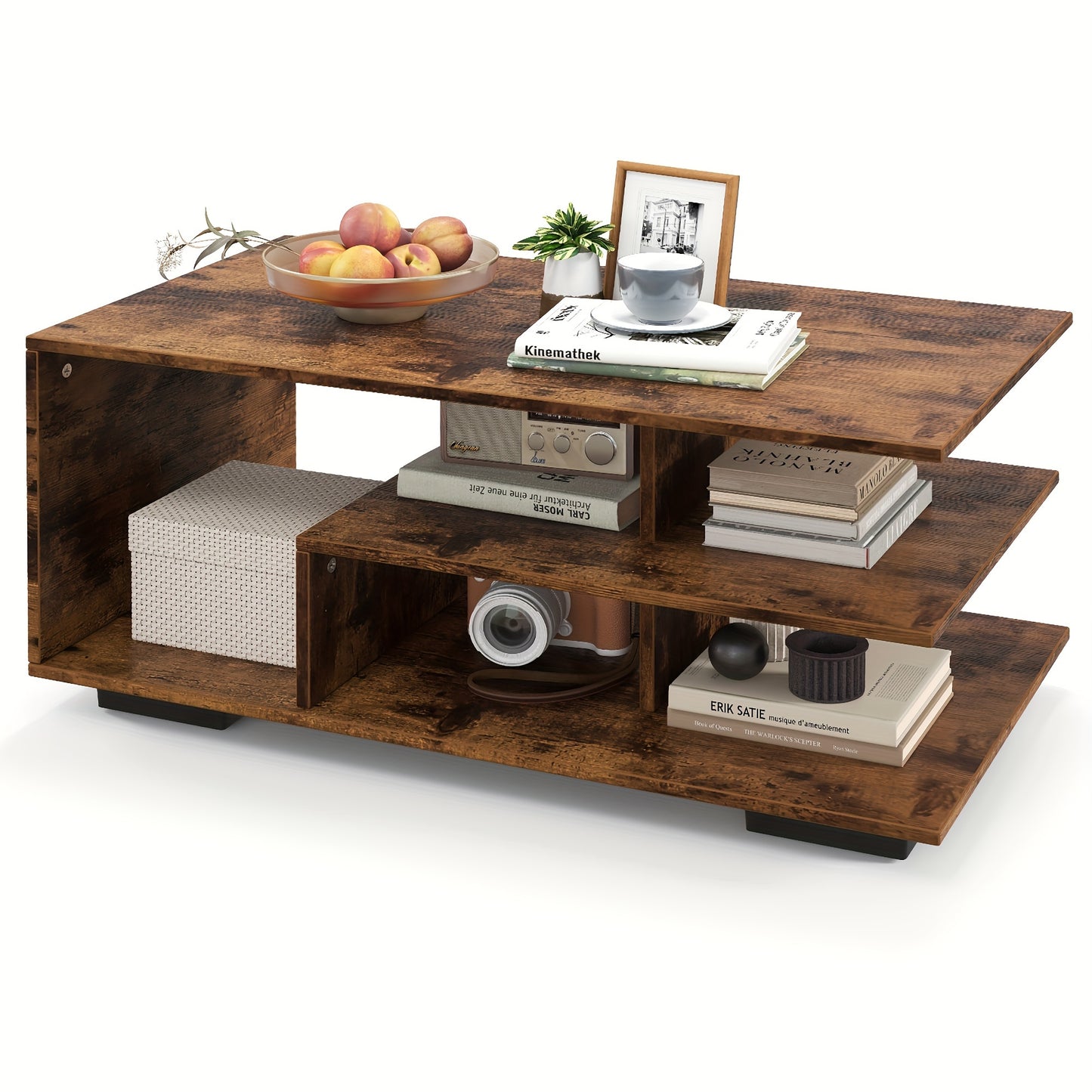 Geometric Coffee Table with Storage Shelves