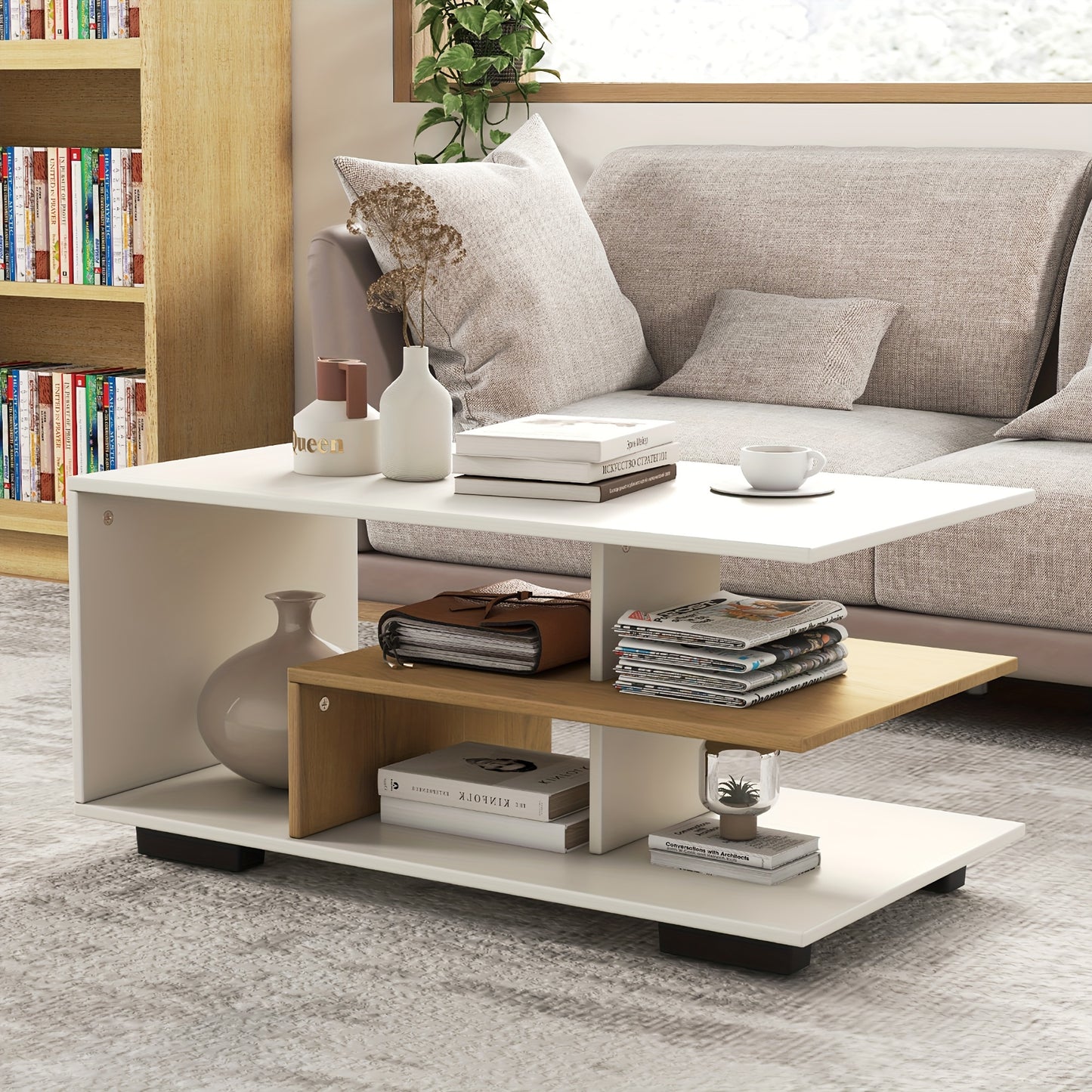 Geometric Coffee Table with Storage Shelves