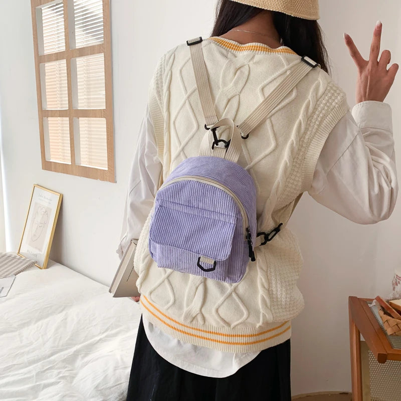 Minimalist Striped Velvet Mini Backpack