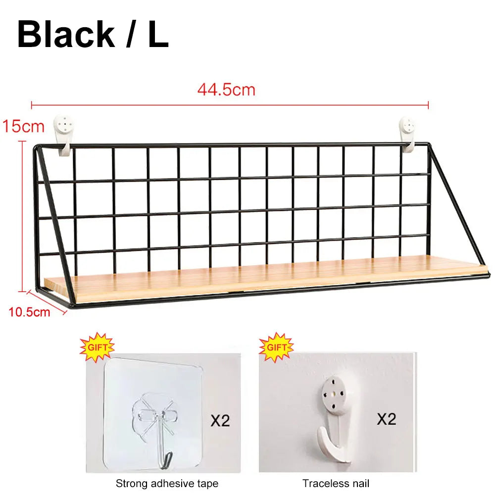 Wall Mounted Wood & Metal Hanging Shelf
