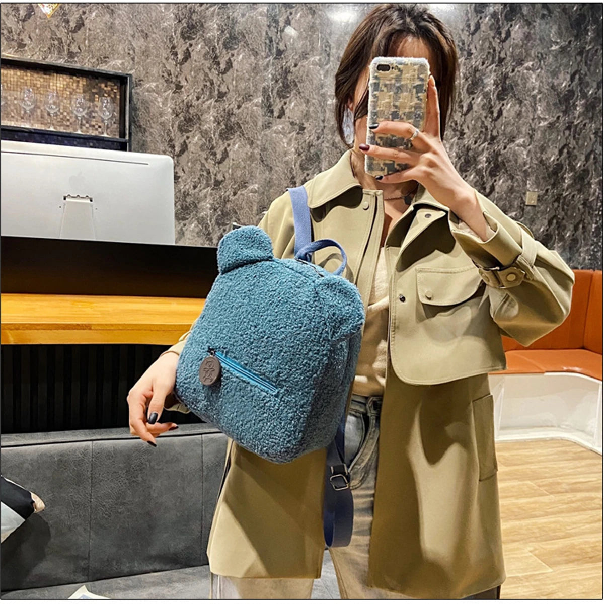 Plush Bear Ear Mini Backpack