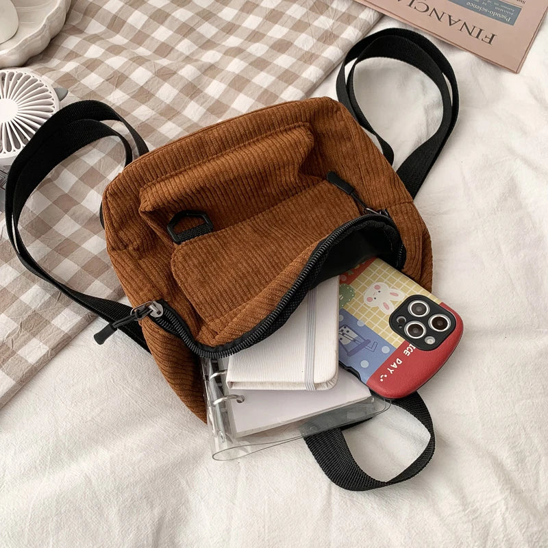 Minimalist Striped Velvet Mini Backpack