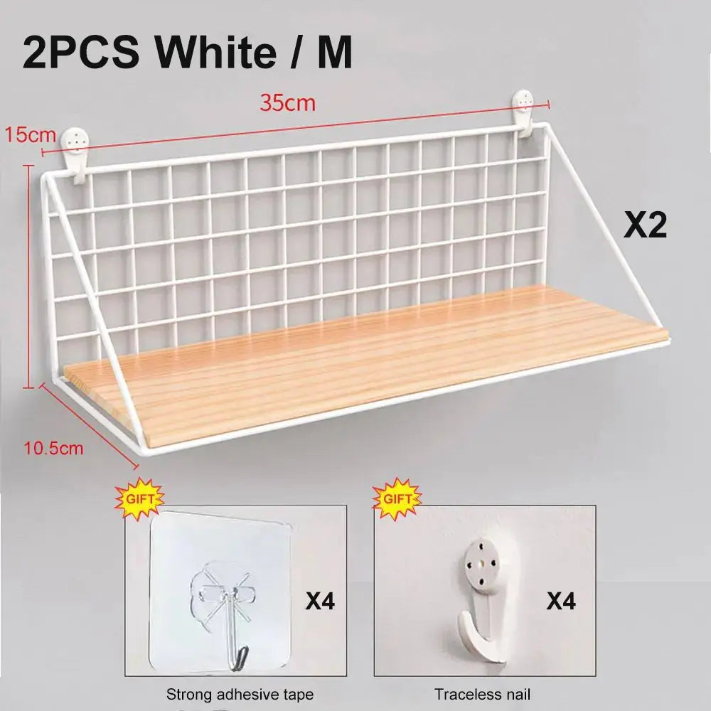 Wall Mounted Wood & Metal Hanging Shelf