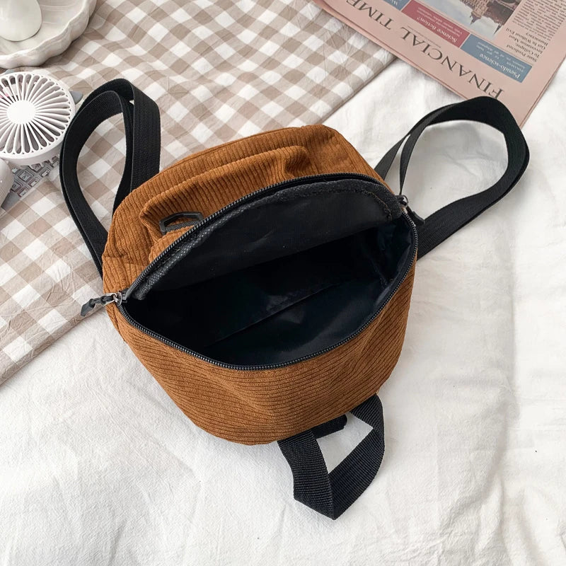 Minimalist Striped Velvet Mini Backpack