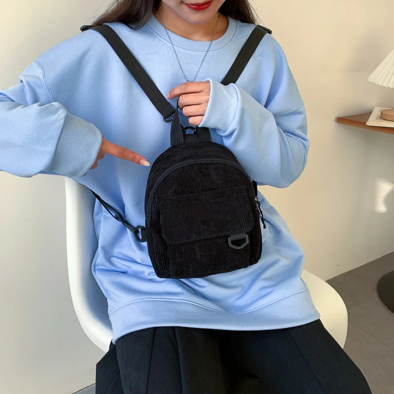 Minimalist Striped Velvet Mini Backpack