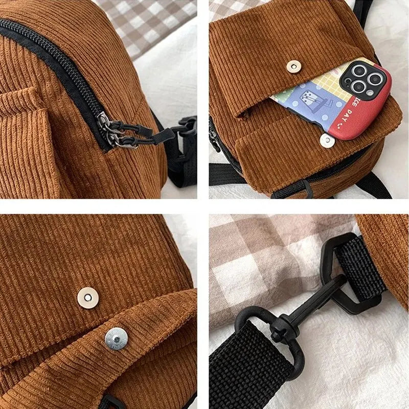 Minimalist Striped Velvet Mini Backpack