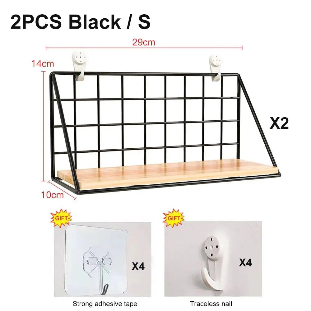 Wall Mounted Wood & Metal Hanging Shelf