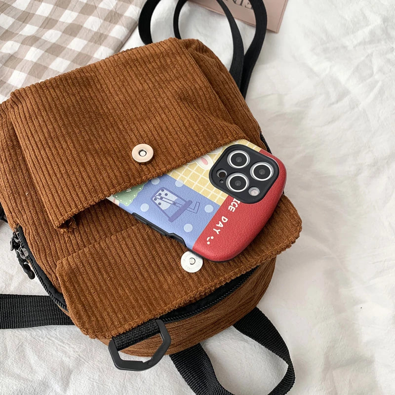 Minimalist Striped Velvet Mini Backpack