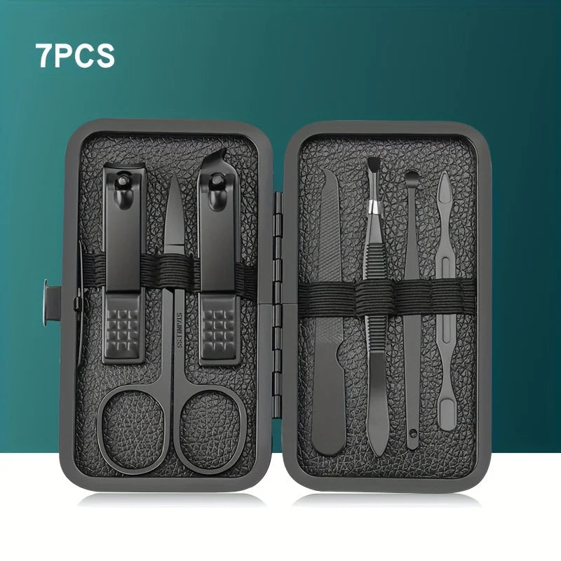 Stainless Steel Grooming Set with Leather Travel Case