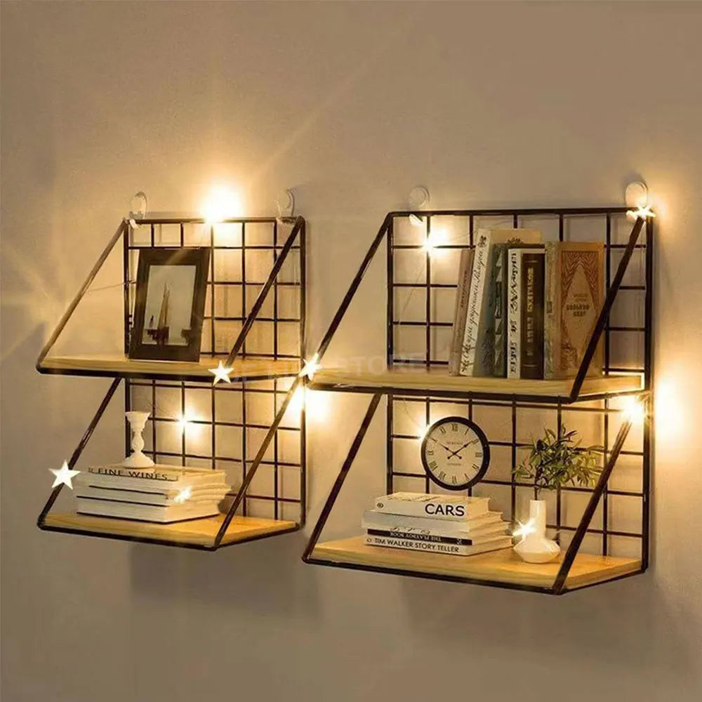 Wall Mounted Wood & Metal Hanging Shelf