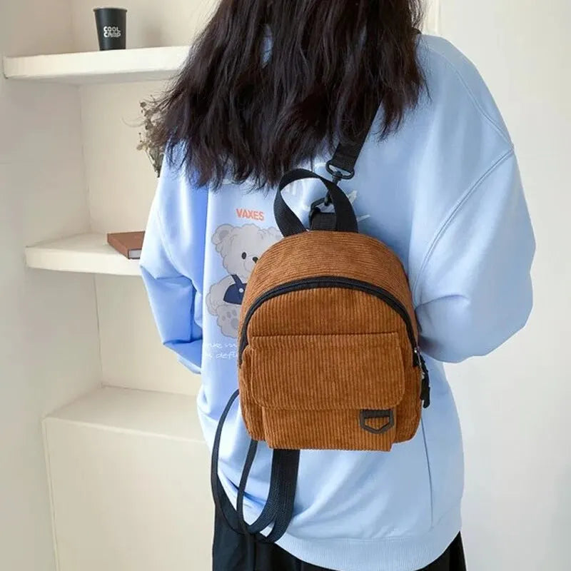 Minimalist Striped Velvet Mini Backpack