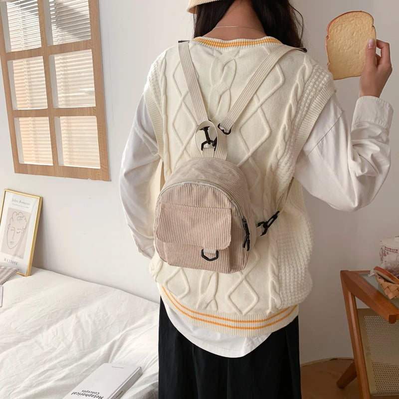 Minimalist Striped Velvet Mini Backpack