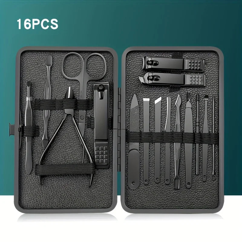 Stainless Steel Grooming Set with Leather Travel Case