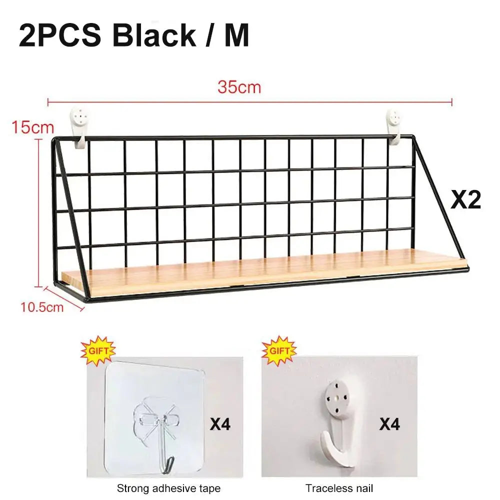 Wall Mounted Wood & Metal Hanging Shelf