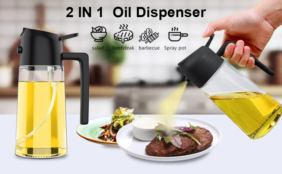 2-in-1 Olive Oil Dispenser & Sprayer Bottle