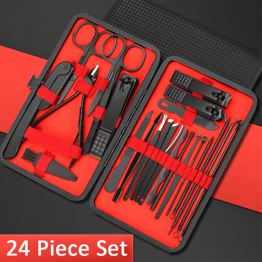 Stainless Steel Grooming Set with Leather Travel Case