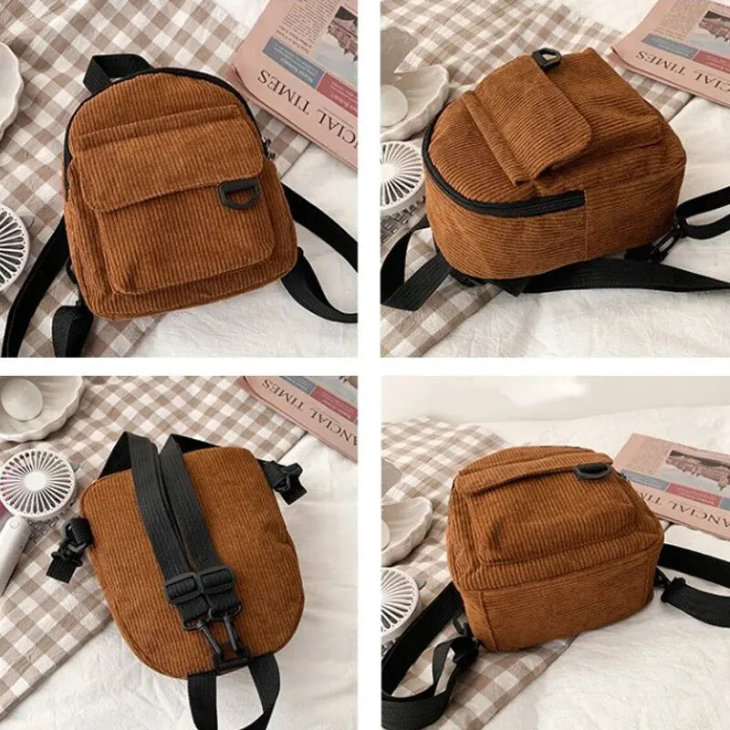 Minimalist Striped Velvet Mini Backpack