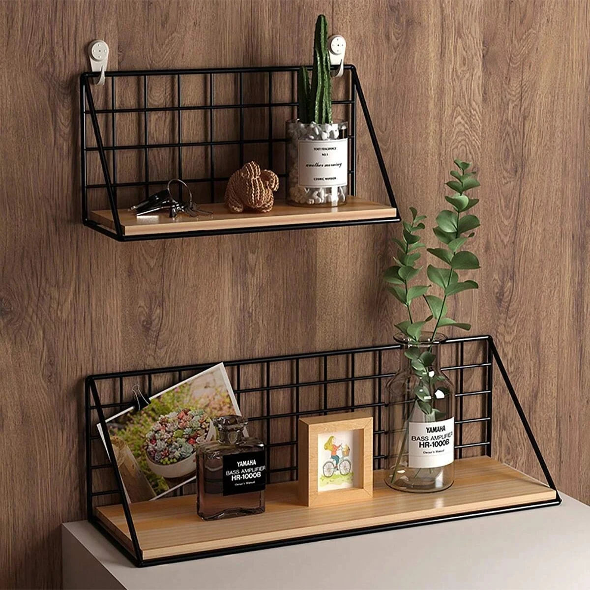 Wall Mounted Wood & Metal Hanging Shelf