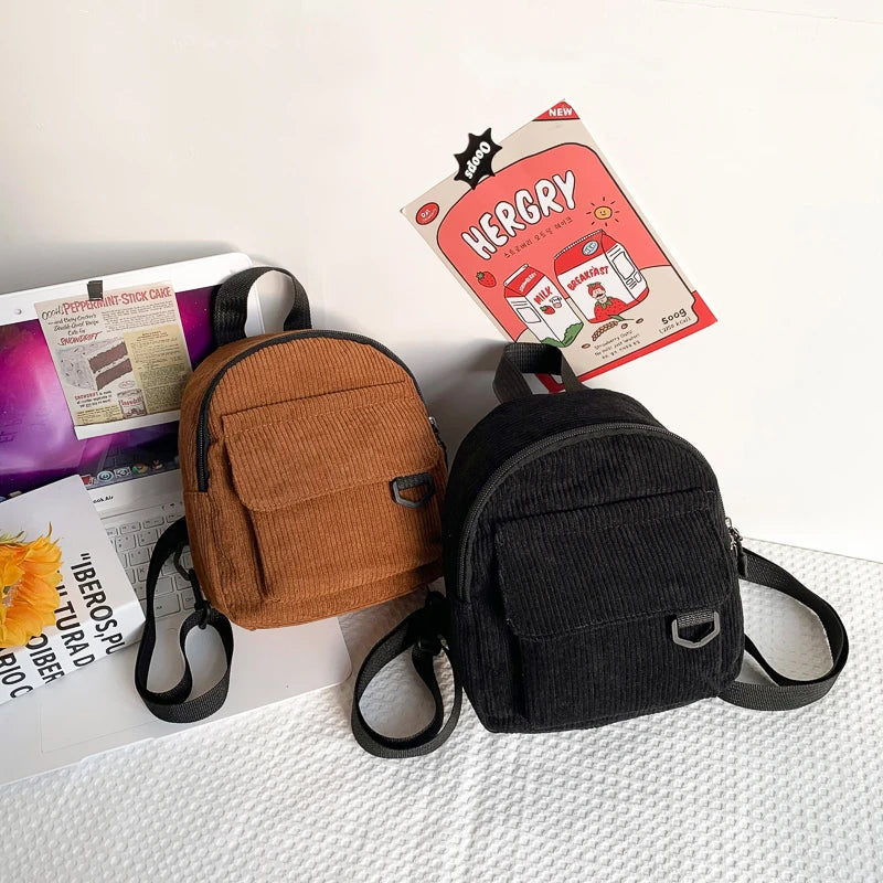 Minimalist Striped Velvet Mini Backpack