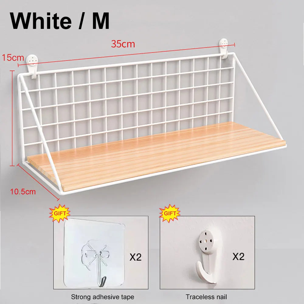 Wall Mounted Wood & Metal Hanging Shelf