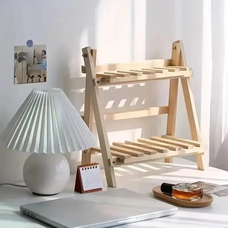 1pc Wooden 2-Tier Desktop Storage Shelf