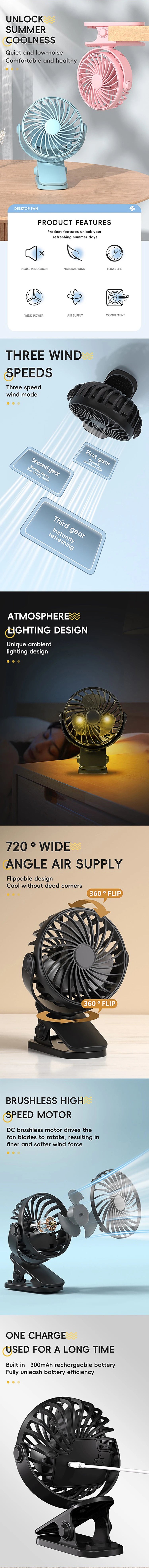 Rechargeable Clip Fan with Nightlight