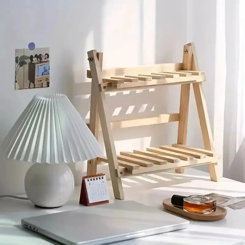 1pc Wooden 2-Tier Desktop Storage Shelf