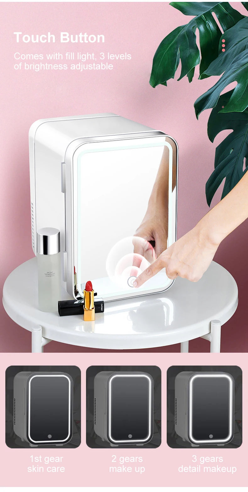 GLAMCHILL | 4L Mini Beauty Fridge with LED Mirror