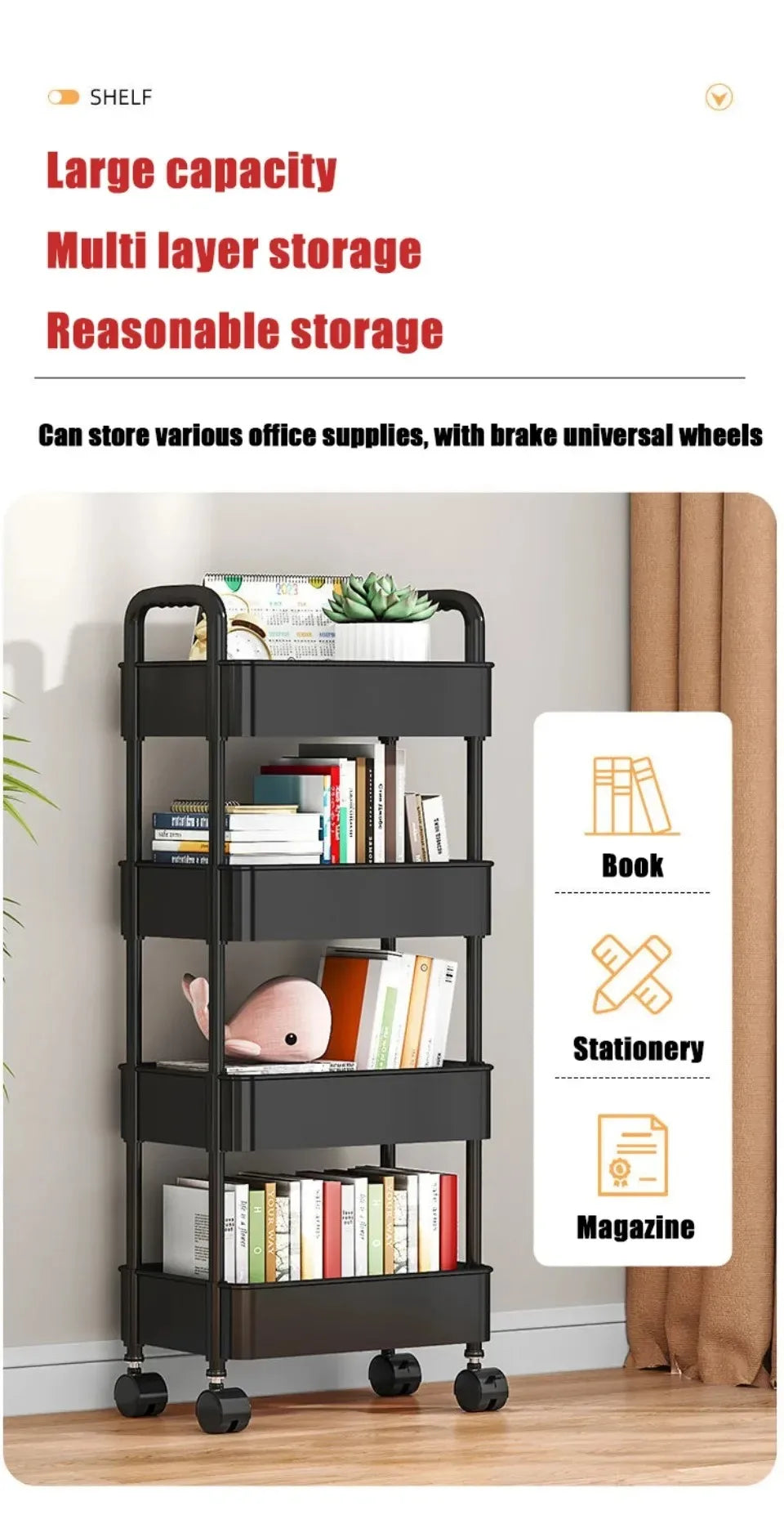 Mobile Storage Trolley – 5-Tier Organizer Cart with Wheels