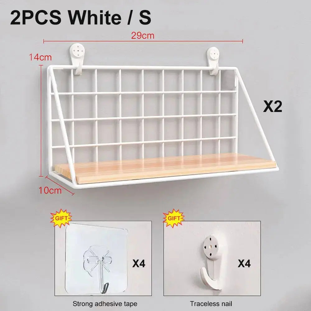 Wall Mounted Wood & Metal Hanging Shelf