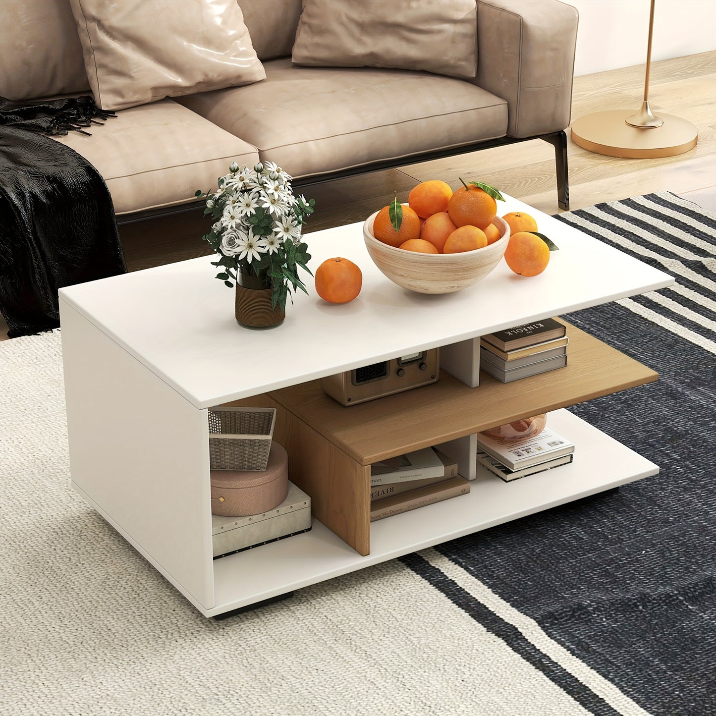 Geometric Coffee Table with Storage Shelves
