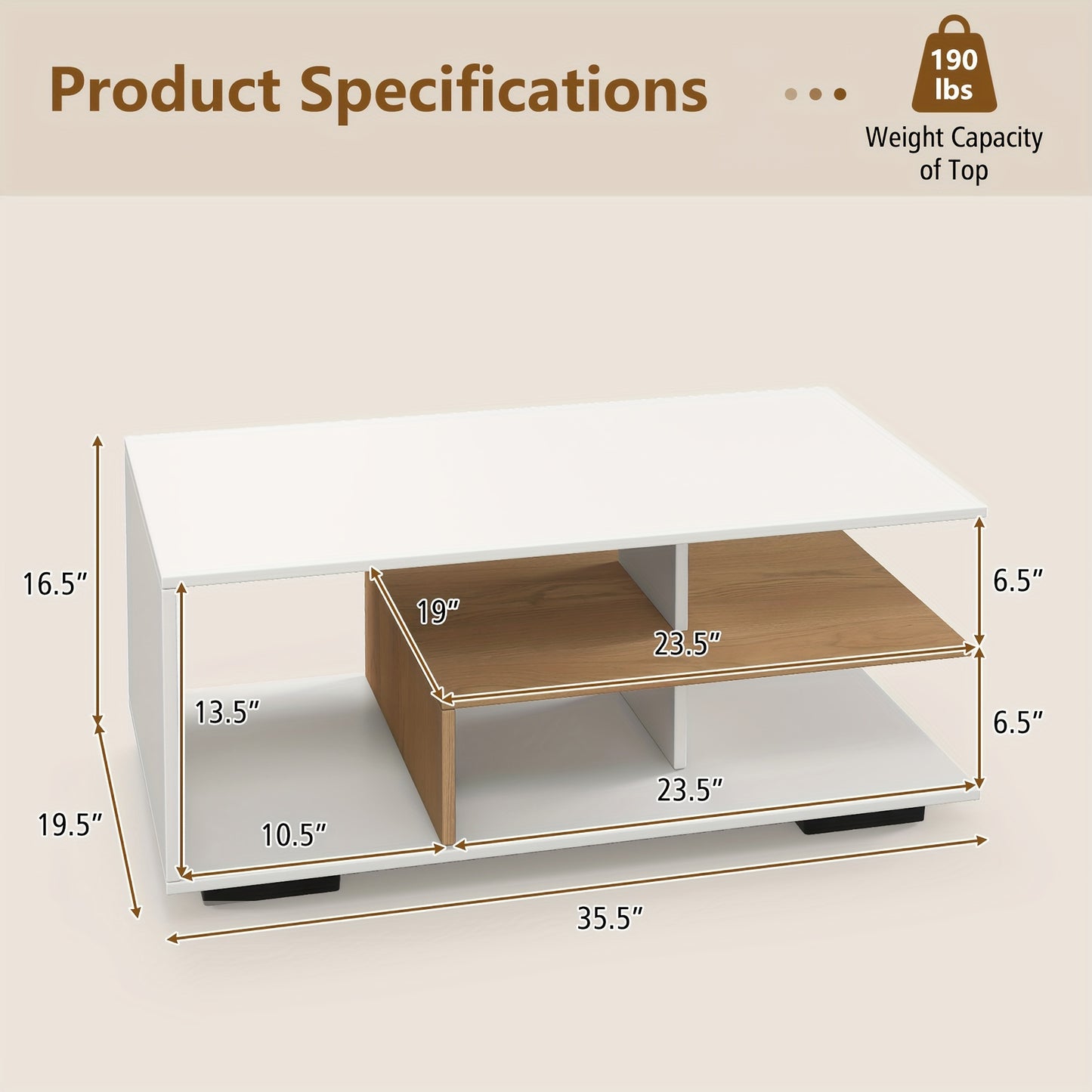 Geometric Coffee Table with Storage Shelves