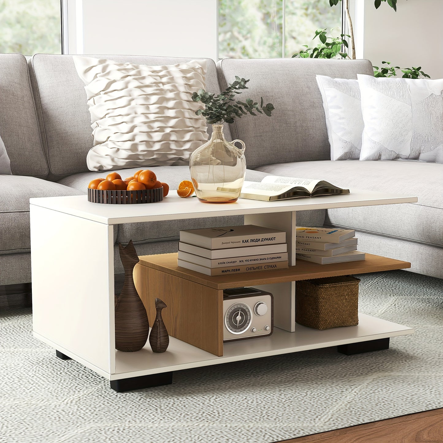 Geometric Coffee Table with Storage Shelves