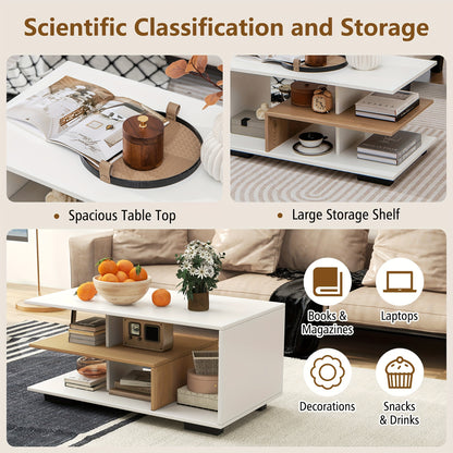 Geometric Coffee Table with Storage Shelves