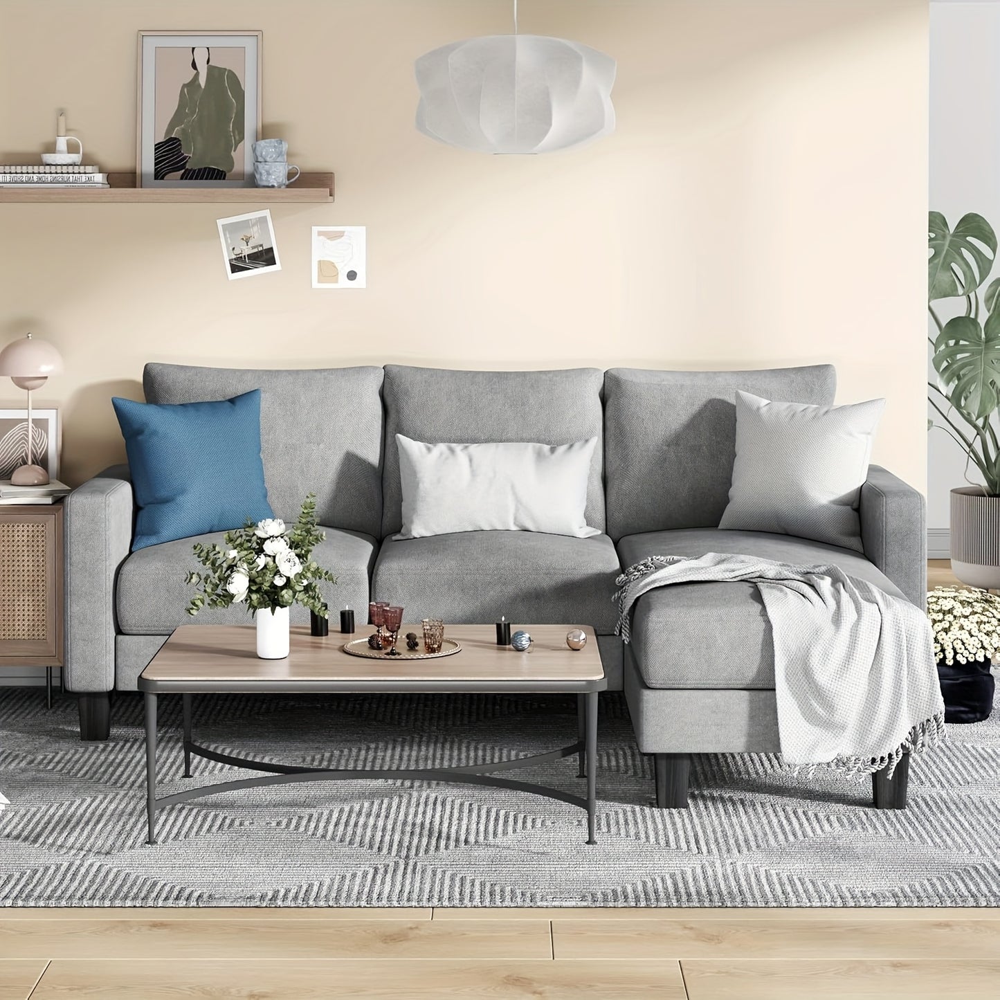 Modern L-Shaped Sectional Sofa with Reversible Chaise