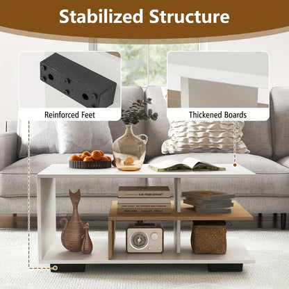 Geometric Coffee Table with Storage Shelves