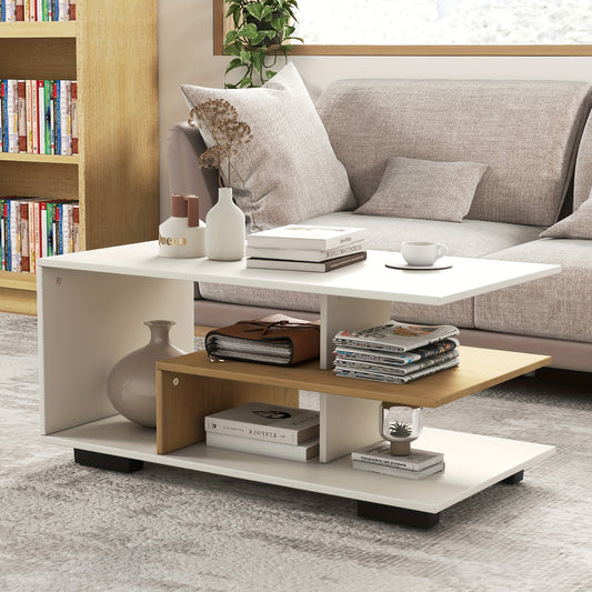 Geometric Coffee Table with Storage Shelves