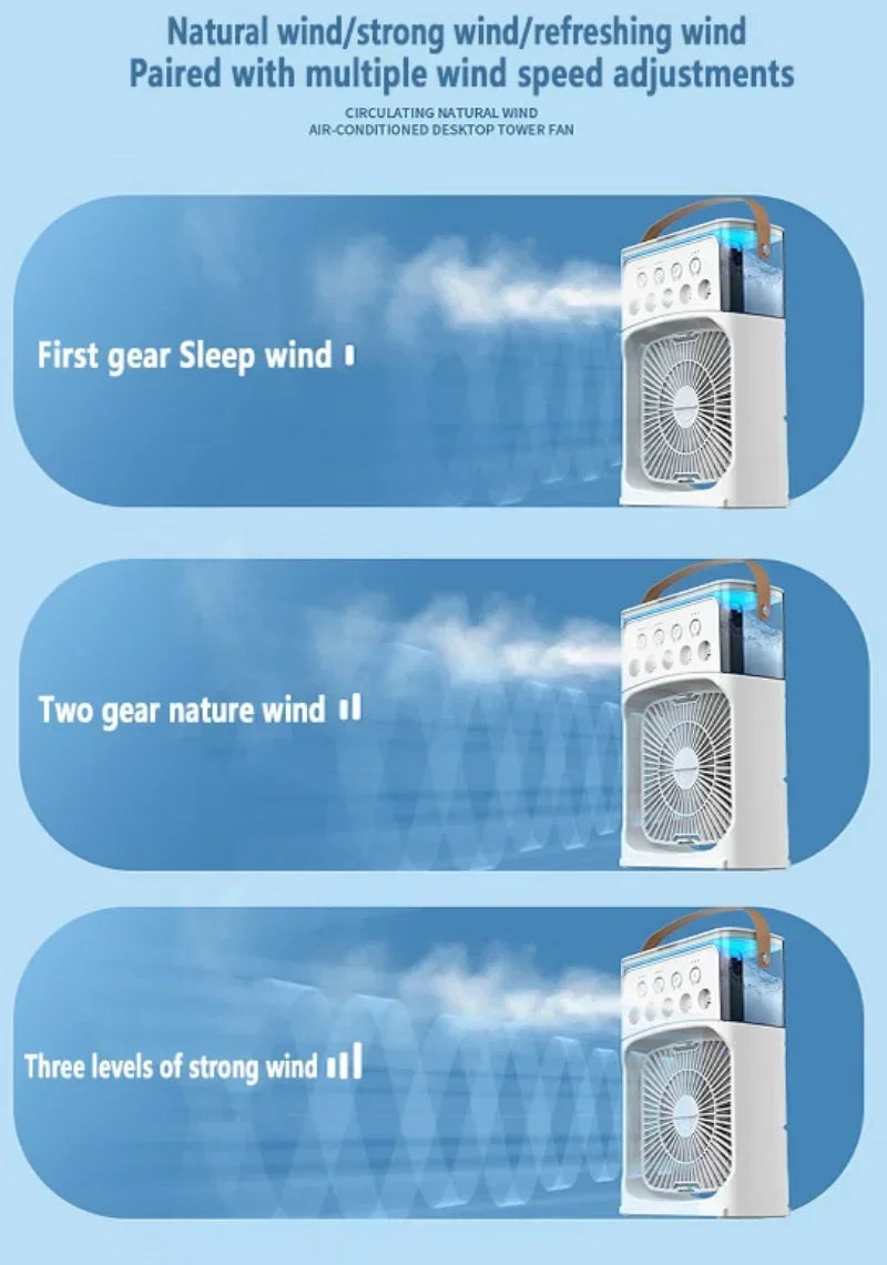Advanced 3-in-1 Portable Air Cooler – Mini AC Fan + Humidifier + LED Night Light
