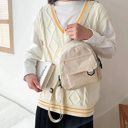 Minimalist Striped Velvet Mini Backpack
