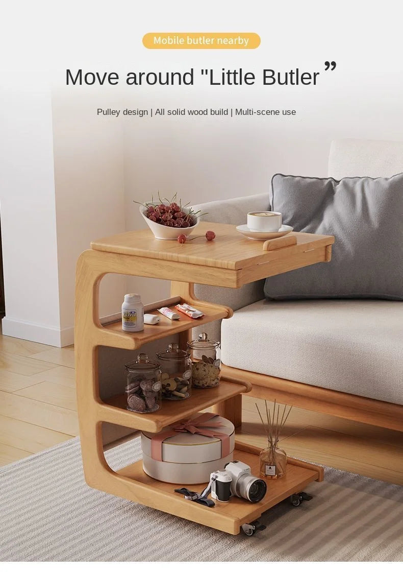 Solid Wood Movable Side Table
