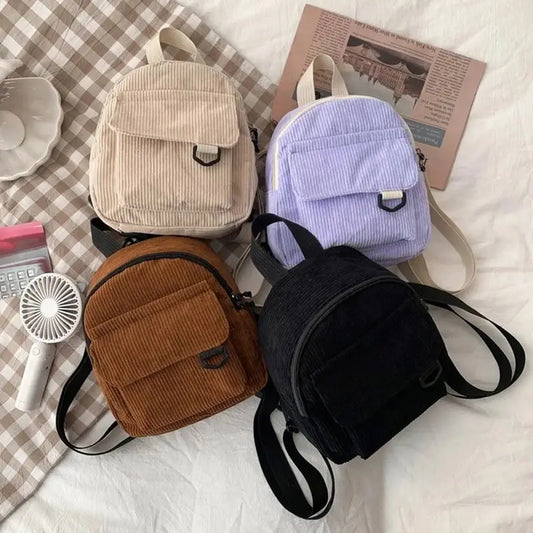 Minimalist Striped Velvet Mini Backpack
