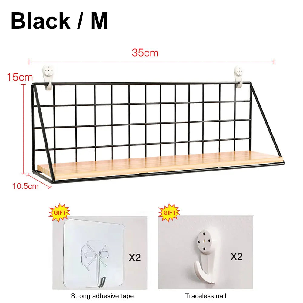 Wall Mounted Wood & Metal Hanging Shelf