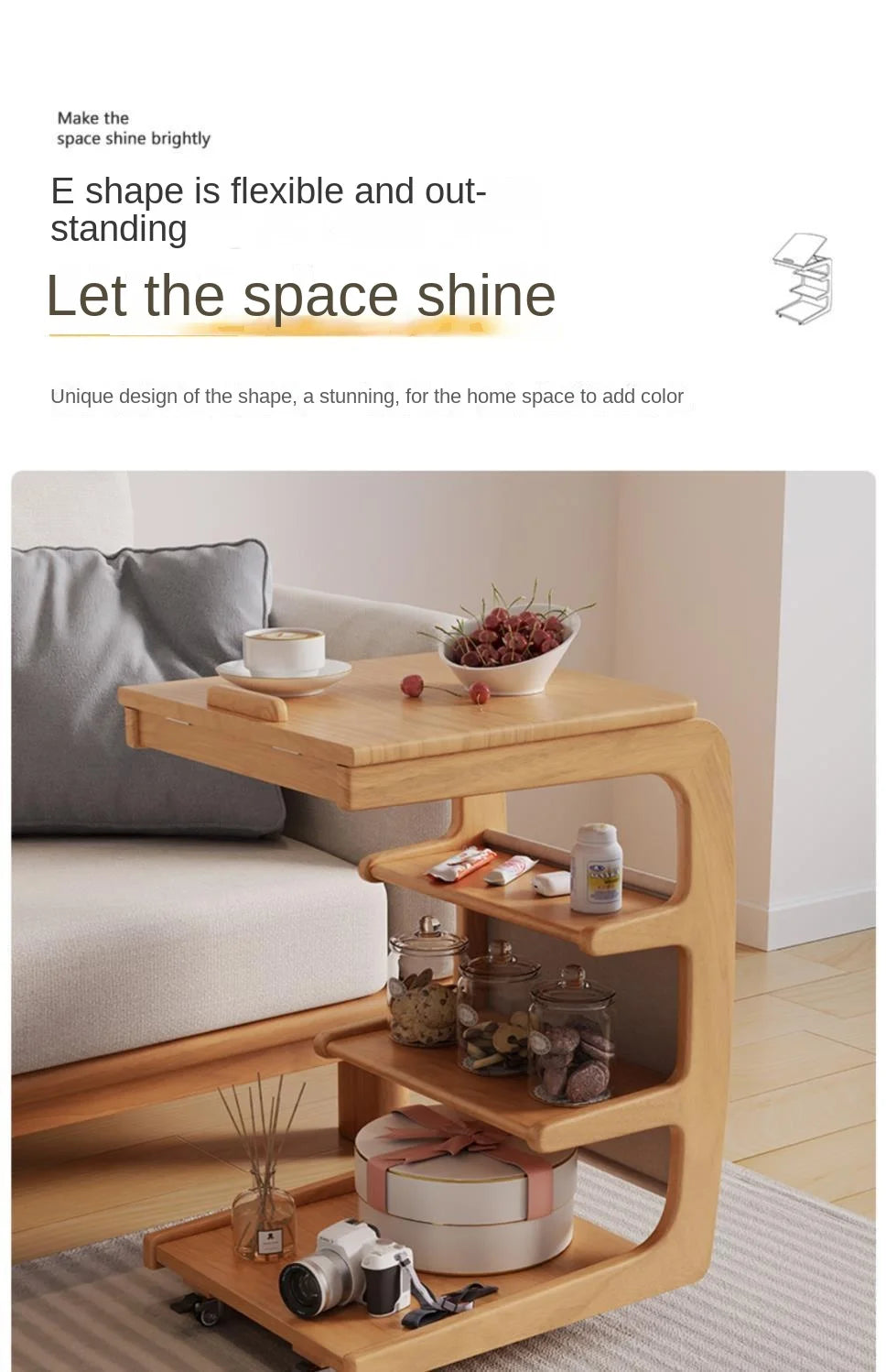 Solid Wood Movable Side Table
