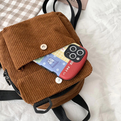 Minimalist Striped Velvet Mini Backpack