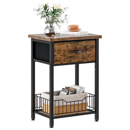 Bedside Table with Adjustable Fabric Drawer – 3-Tier Nightstand
