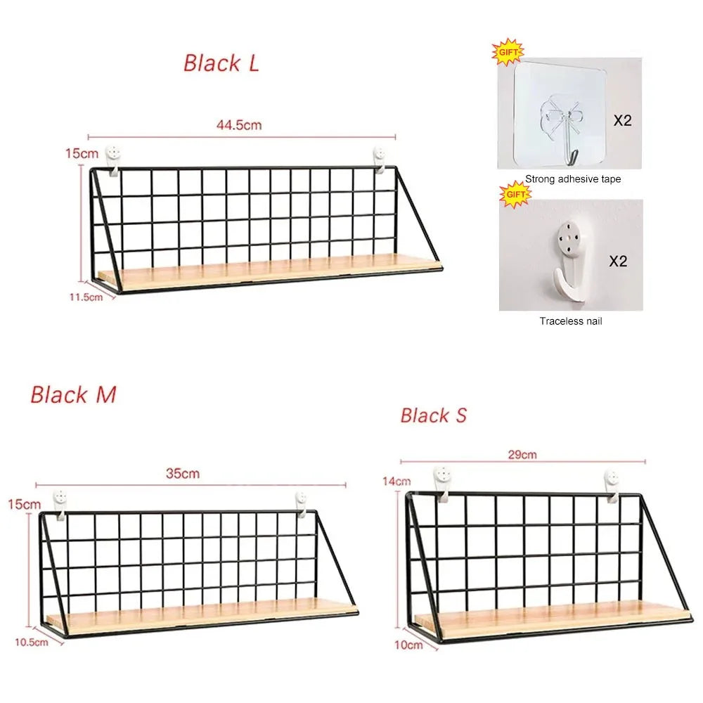 Wall Mounted Wood & Metal Hanging Shelf