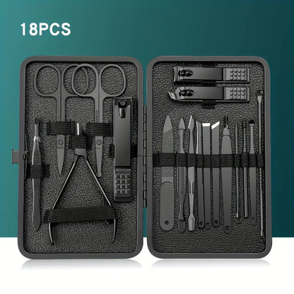 Stainless Steel Grooming Set with Leather Travel Case